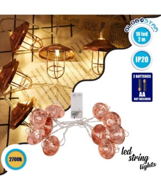 79807 Διακοσμητική Γιρλάντα Bronze Lamp 2 Μέτρα με Διακόπτη On-Off - 10 LED 1W με Μπαταρίες 2xAA & Διάφανο Καλώδιο IP20 Θερμό Λευκό 2700K Μ2m